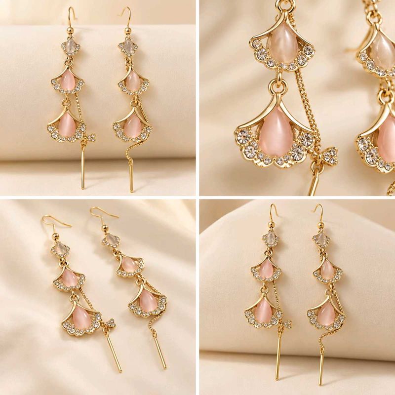 Elegant Pink &amp; Gold Drop Earrings
