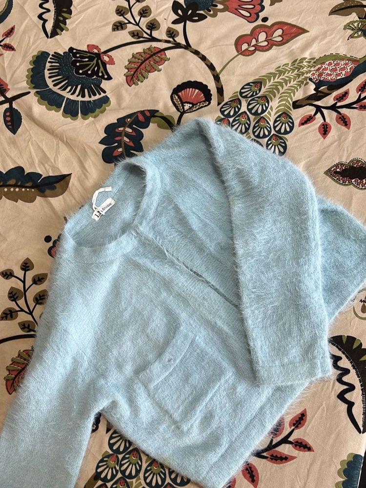 Baby Blue Fuzzy Knit Cardigan