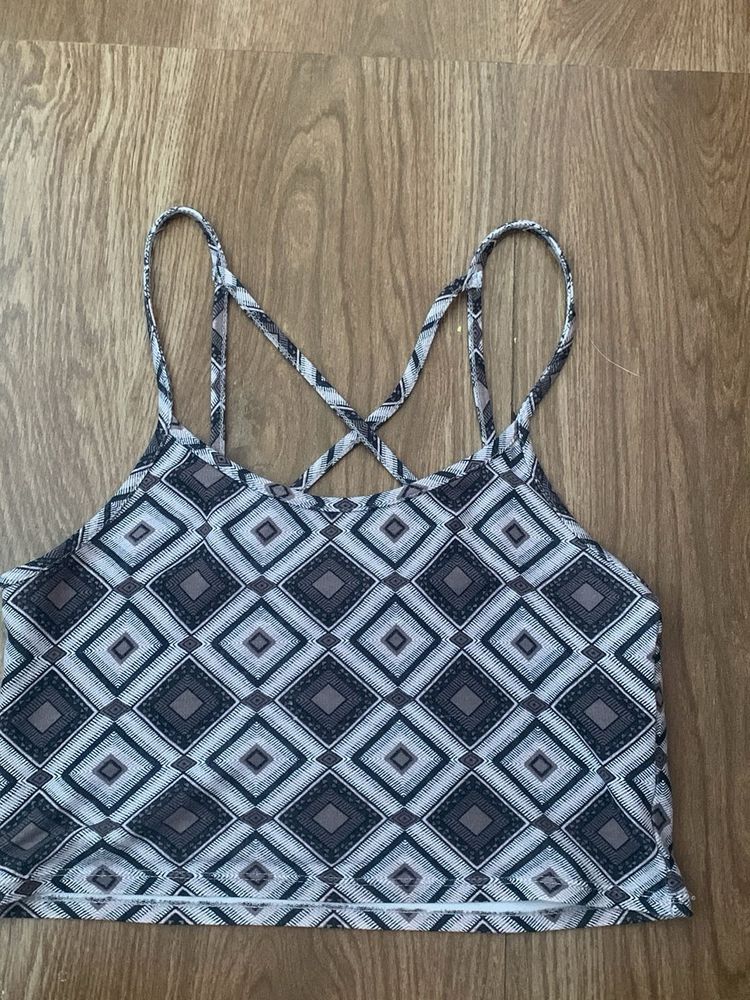 Geometric Print Criss-Cross Tank Top