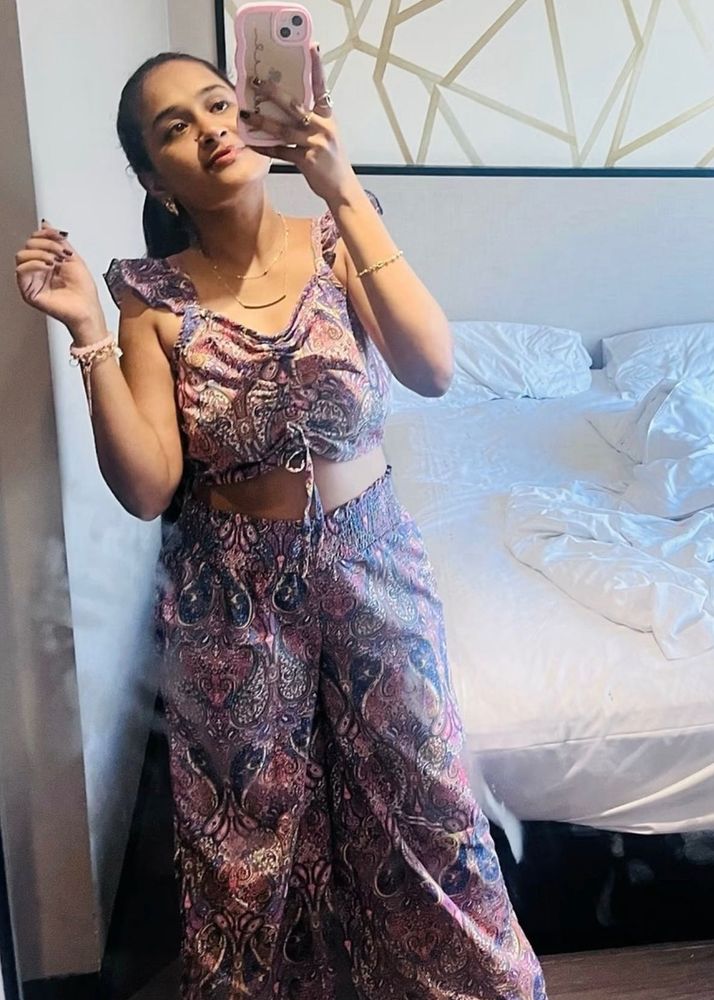Boho Print Crop Top &amp; Palazzo Pants Set