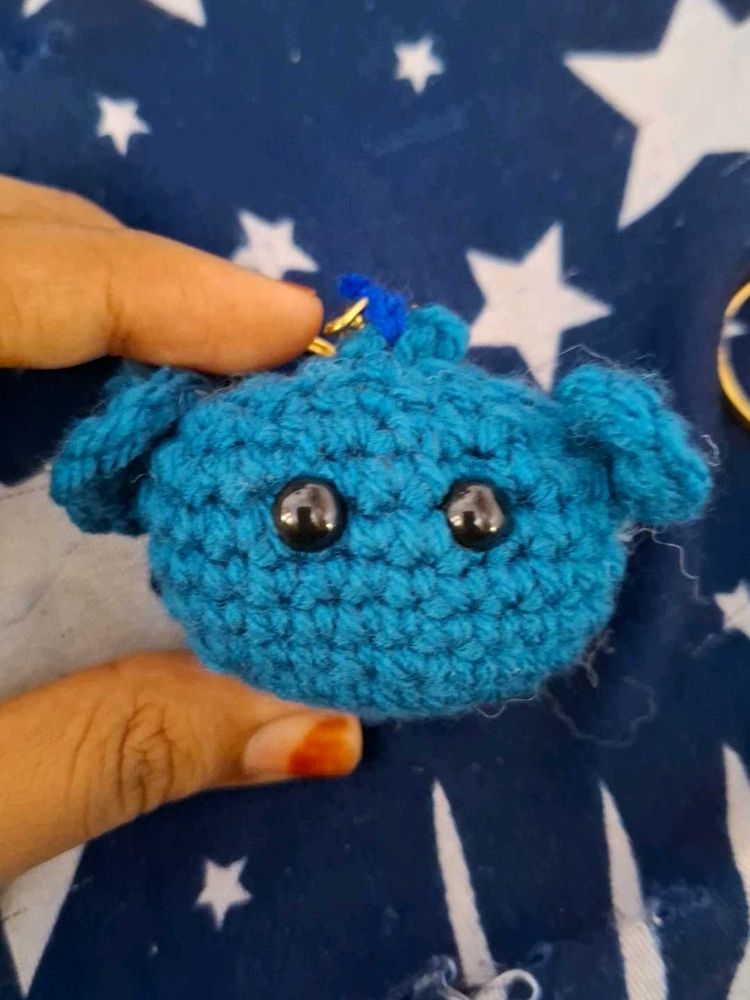 Handmade Blue Crochet Keychain