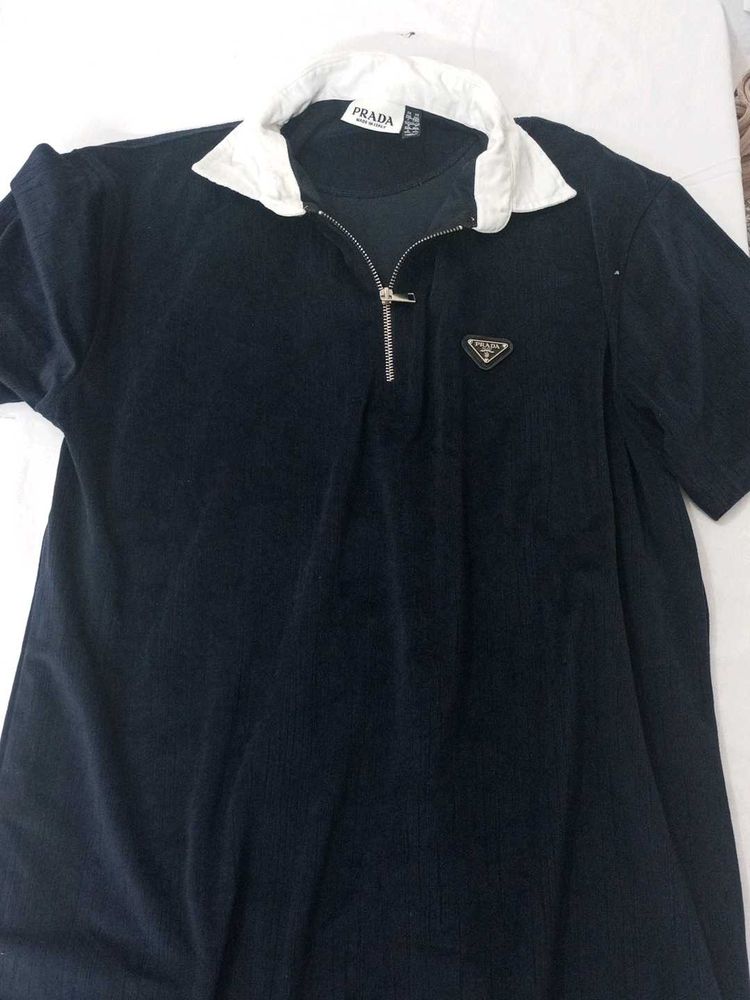 PRADA Milano Navy Blue Zip Neck Shirt