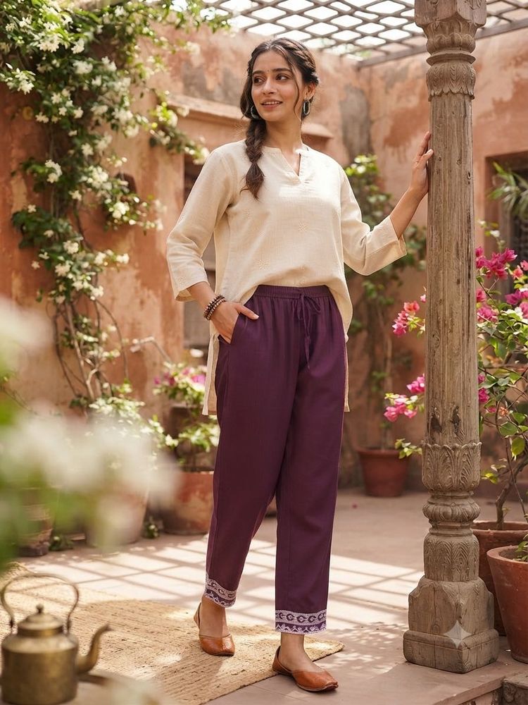 BulBul Plum Salwar Pants with Embroidered Hem