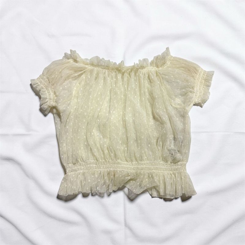 Sheer Polka Dot Ruffle Top