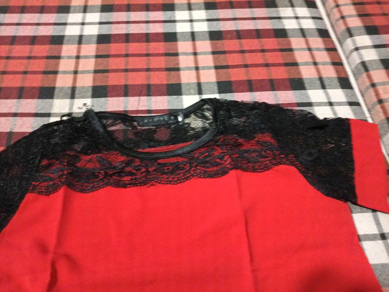 Red Lace Trim Top
