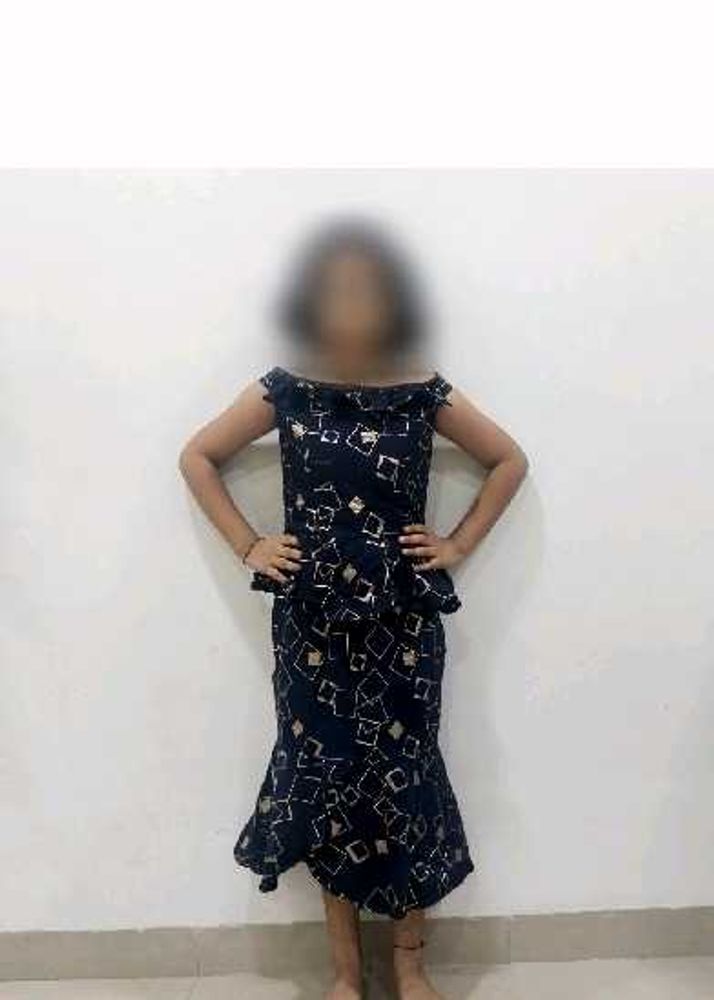 Stylish Navy Blue Dress with Geometric Print