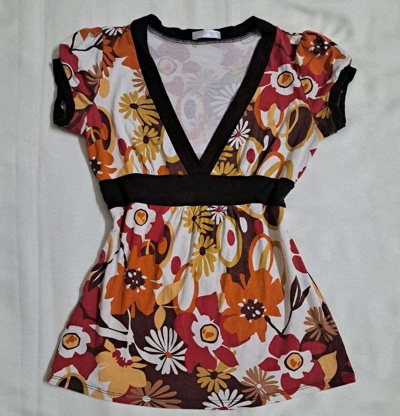 Y2k Vintage 2000s Retro Floral V-Neck Babydoll Top