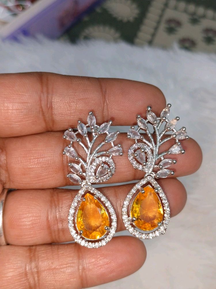 American Diamond Yellow Earrings
