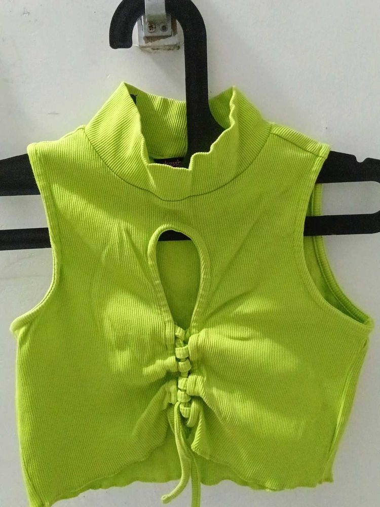 Neon Green Ribbed Cut-Out Top