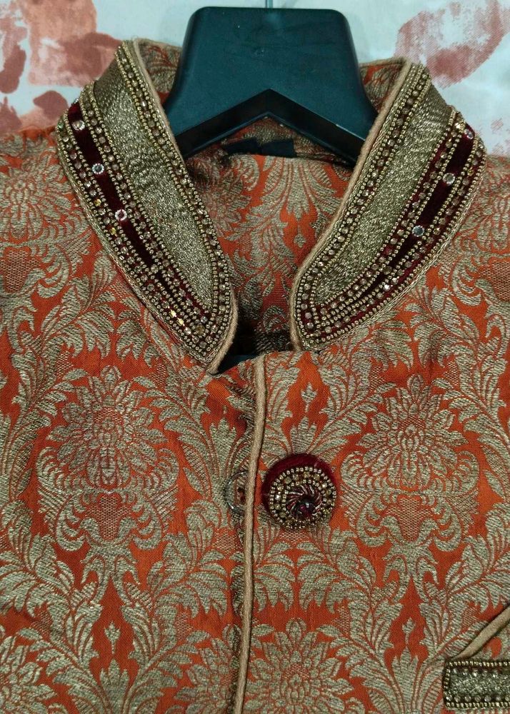Boy's Orange Brocade Sherwani