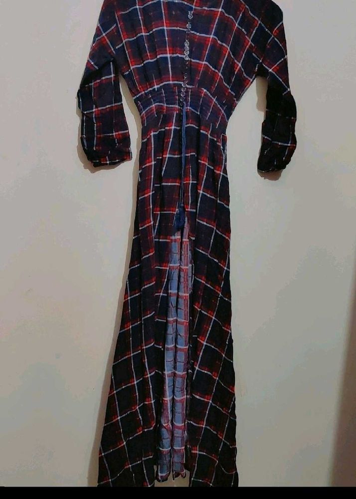 Navy Blue &amp; Red Check Print Long Kurti 12-14 Year