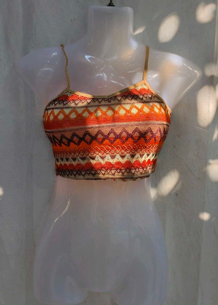 241110. Boho Ethnic Crochet Crop Top