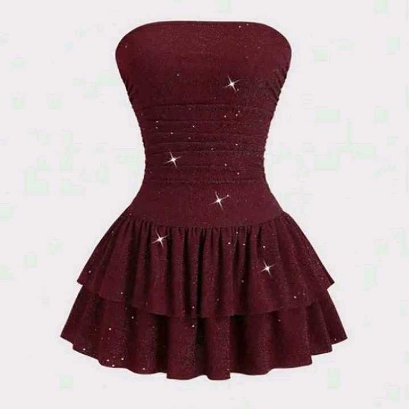 Sparkly Burgundy Ruffled Mini Dress