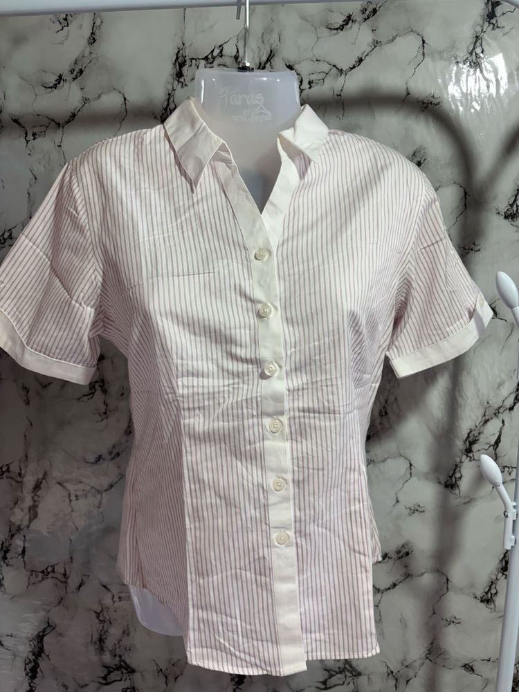 Pink Striped Button-Up Blouse