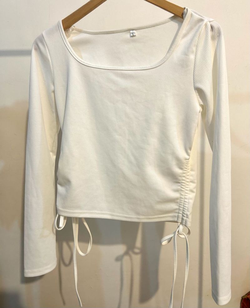 White Ruched Drawstring Top