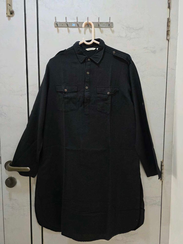 Black Cotton Men's Kurta