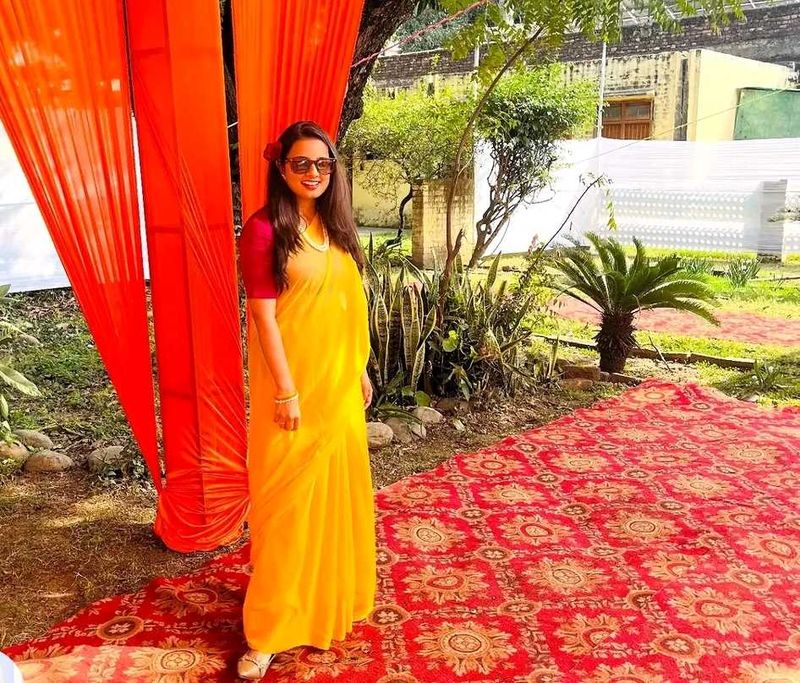 yellow pure chiffon saree