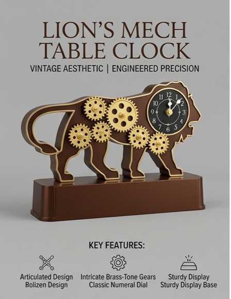 Lions Mechanical Table Clock