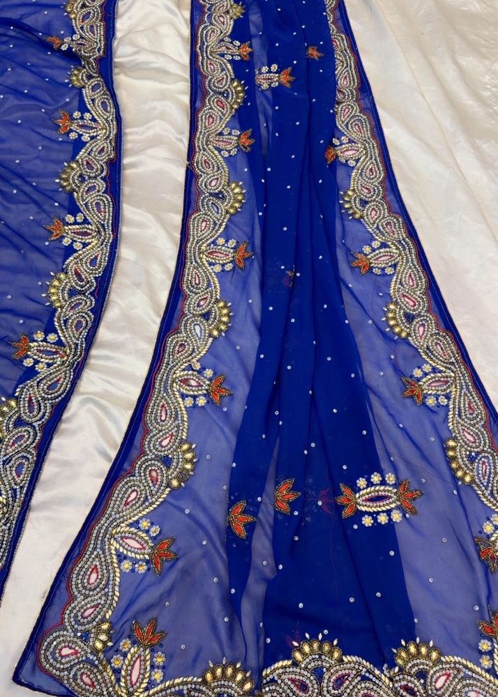 Exquisite Royal Blue Embroidered Saree