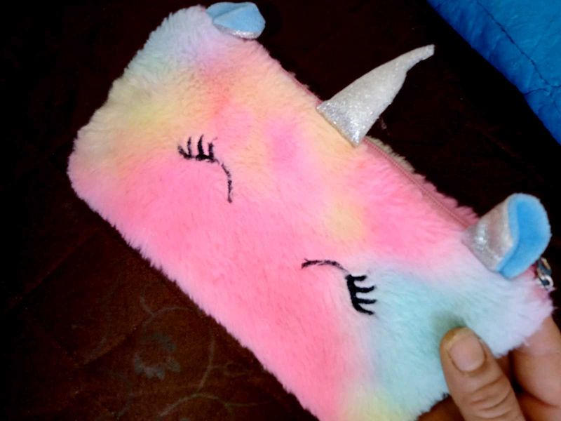 Fluffy Rainbow Unicorn Pencil Case