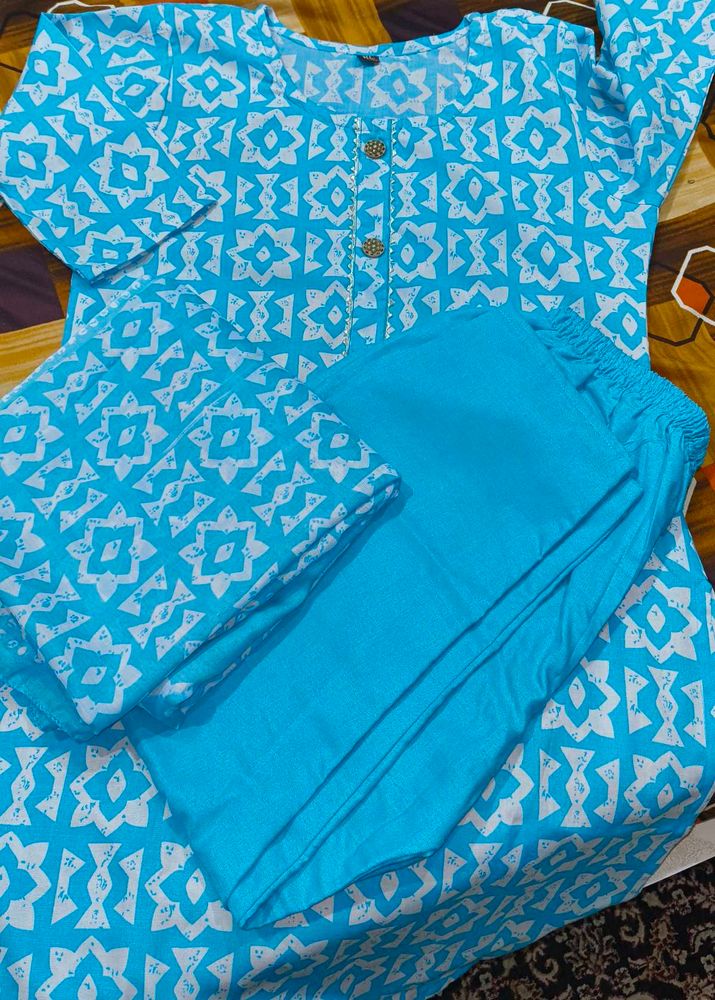 🩵🩵Blue &amp; White Printed Kurta Set