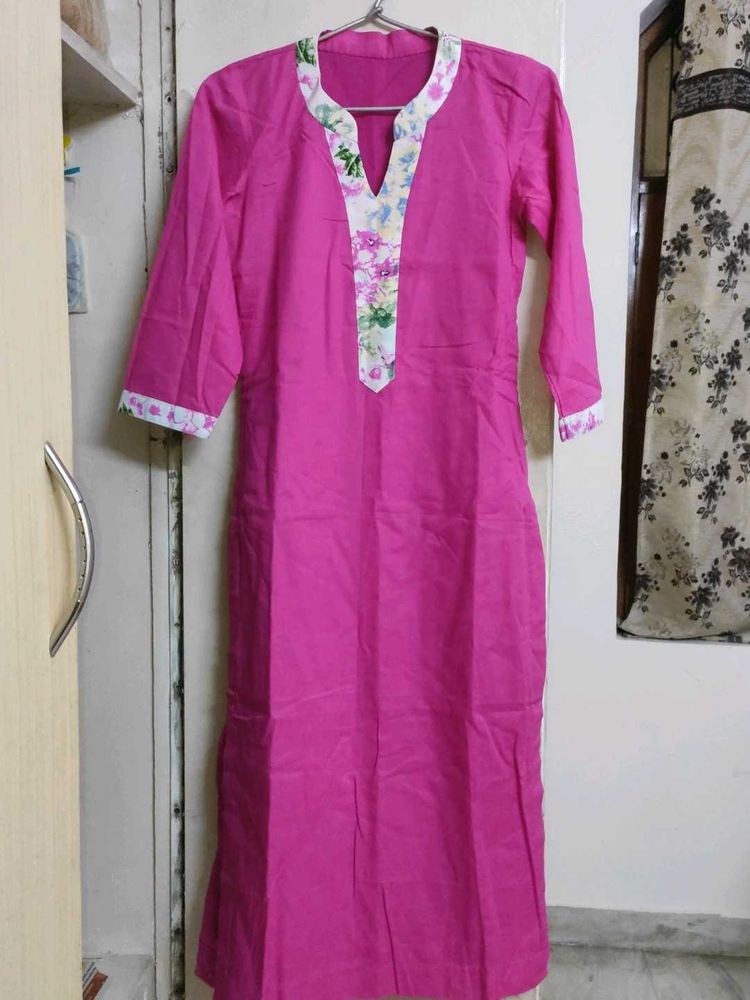 New unused Pink Kurta with Floral Neckline