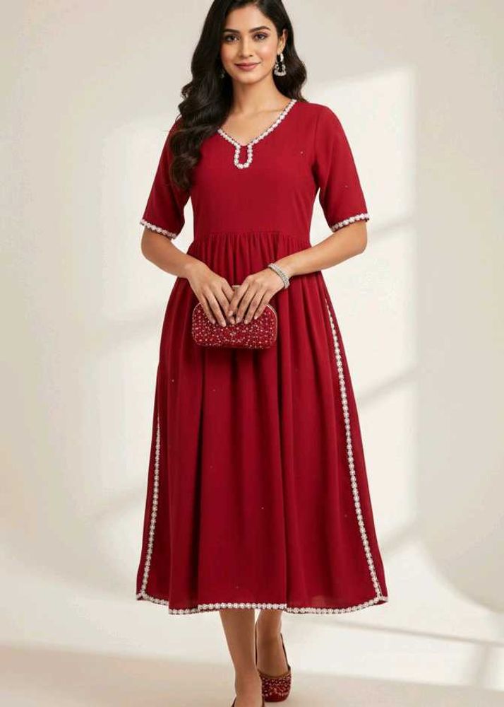 Gajri Colour Beautiful Lace Detailing Naira Kurta