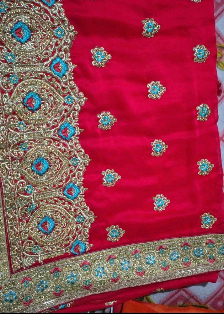 Red Embroidered Silk Saree