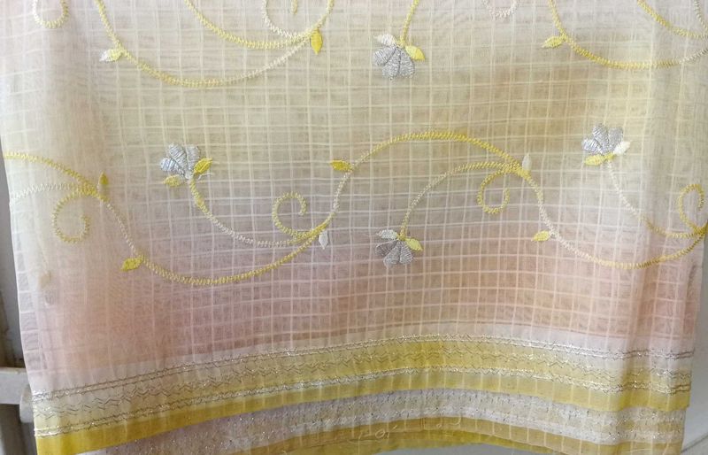 Elegant Yellow Embroidered Saree