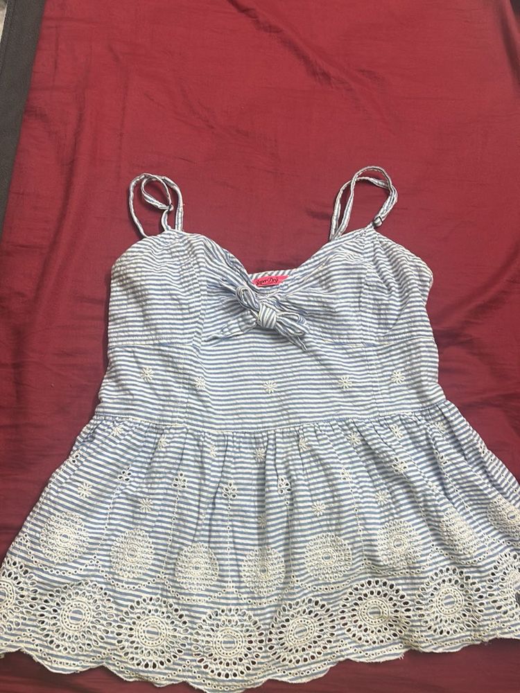 Striped Blue Embroidered Top