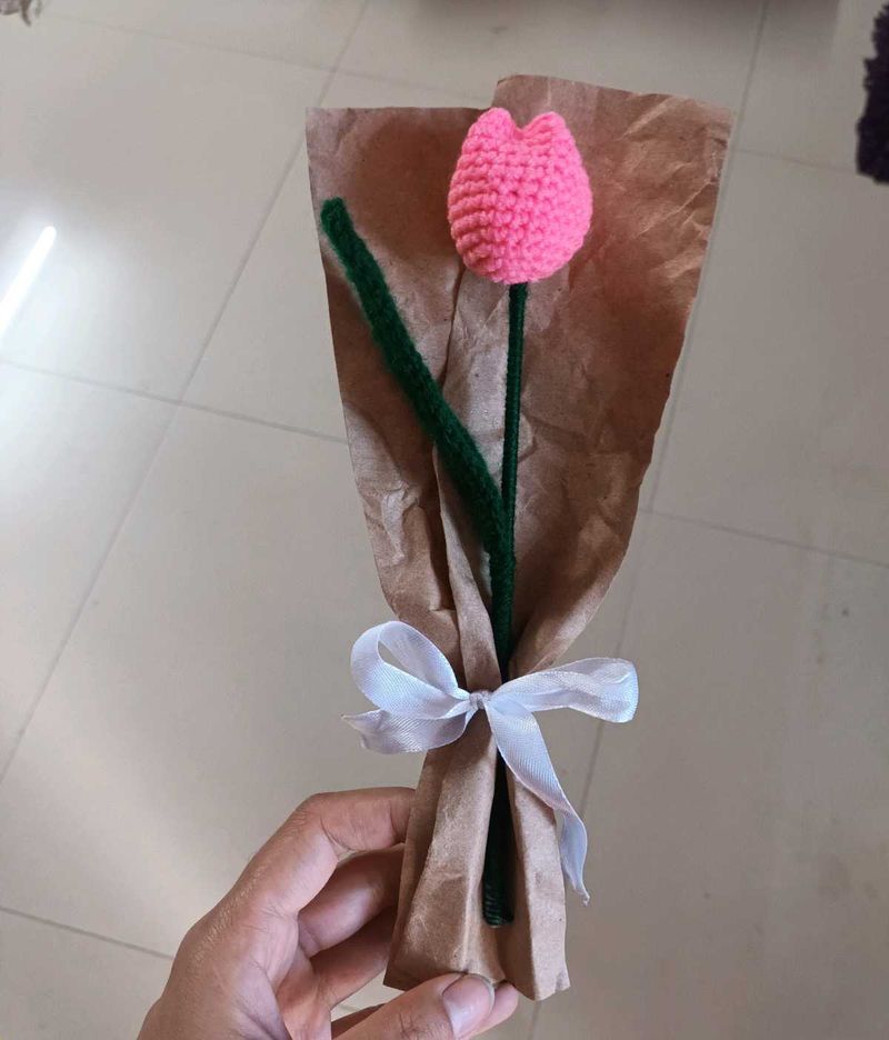 Handmade Crocheted Pink Tulip