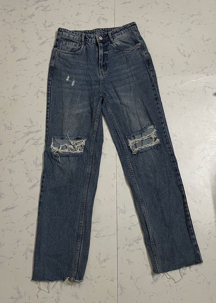 Distressed Blue Denim Jeans