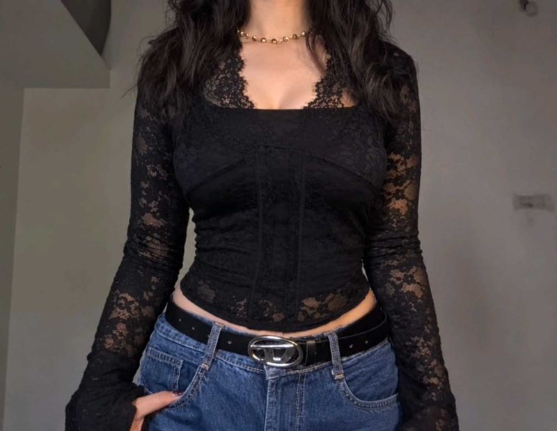 Elegant Black Lace Long Sleeve Top
