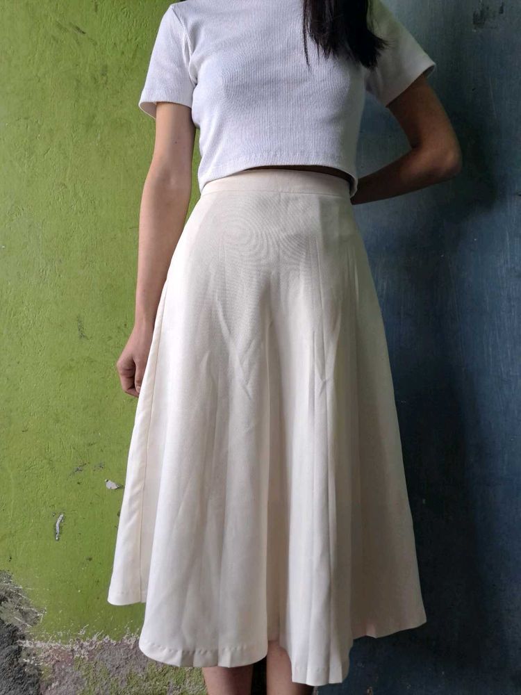 Elegant Cream A-Line Midi Skirt