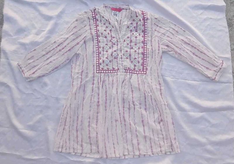 Striped Embroidered Tunic Top