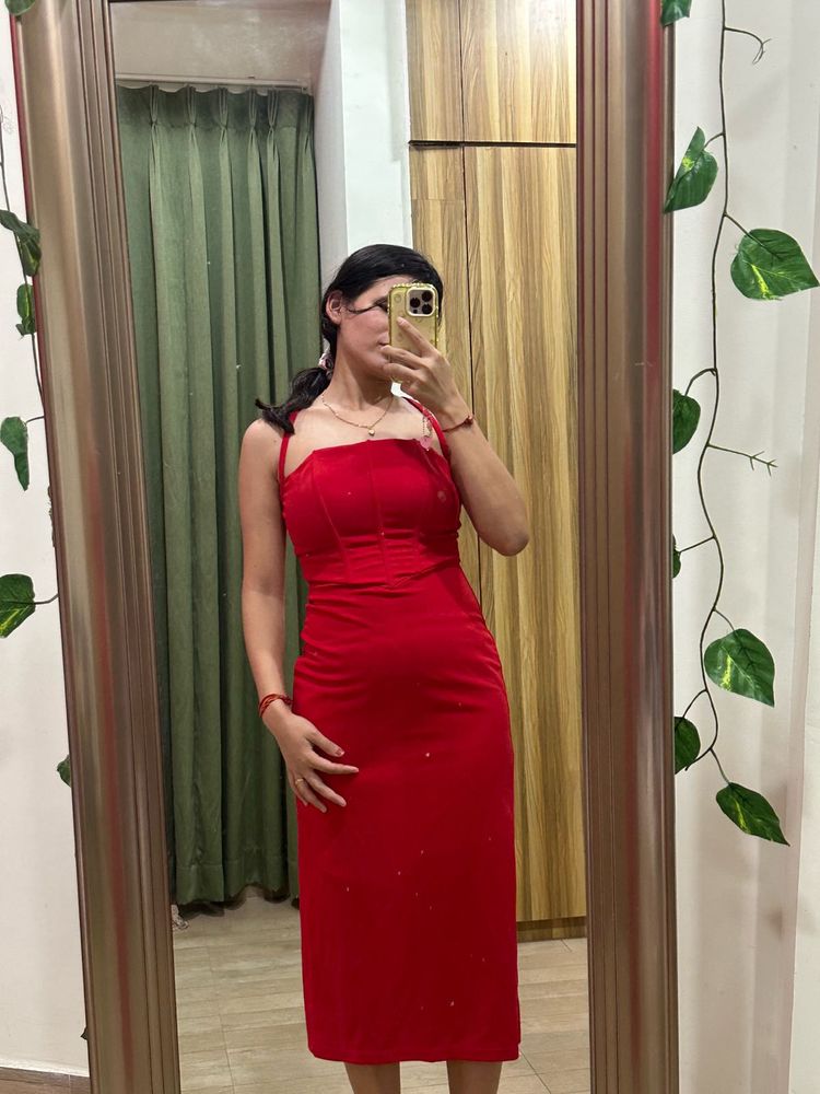 Halter Red Midi Dress