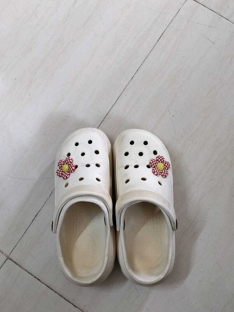 White Croc-style Clogs with Flower Charms
