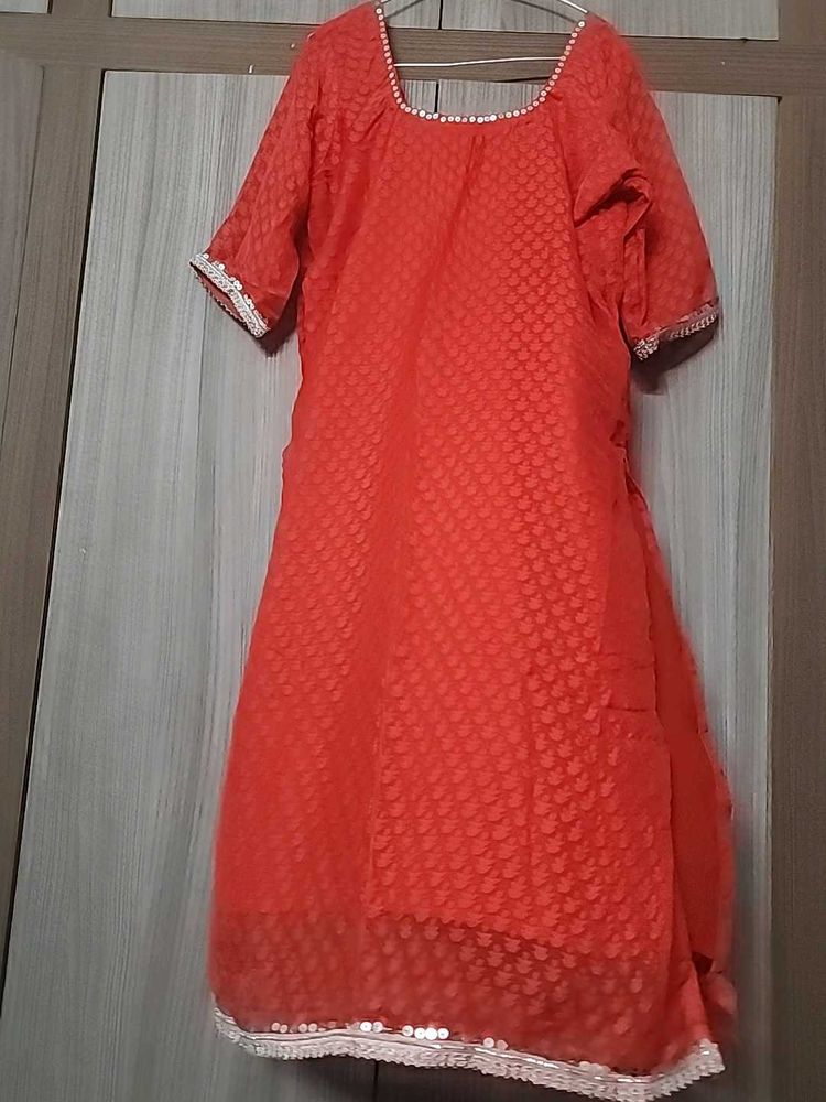 Stitched A Line Red Kurti