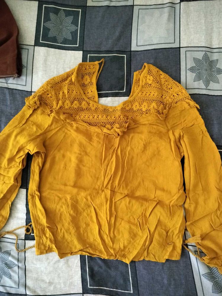 Yellow Lace Neck Blouse