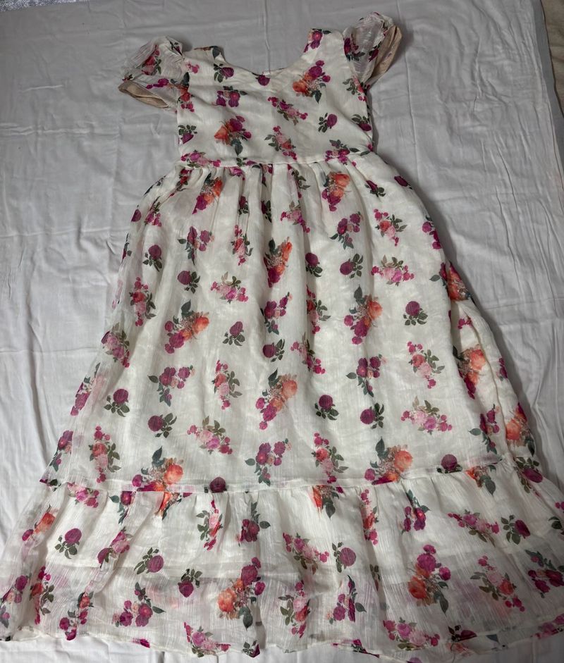 OFF WHITE FLORAL PRINT MAXI DRESS
