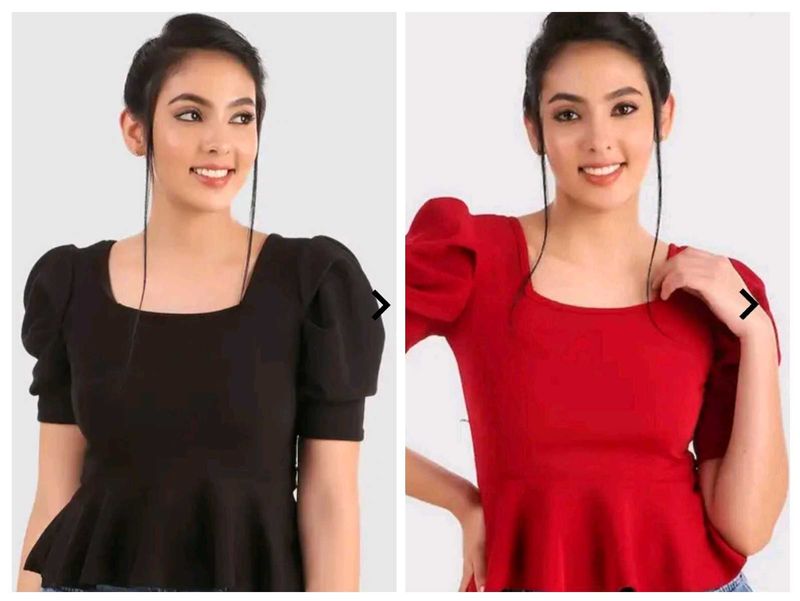 Combo Puff Sleeve Peplum Tops