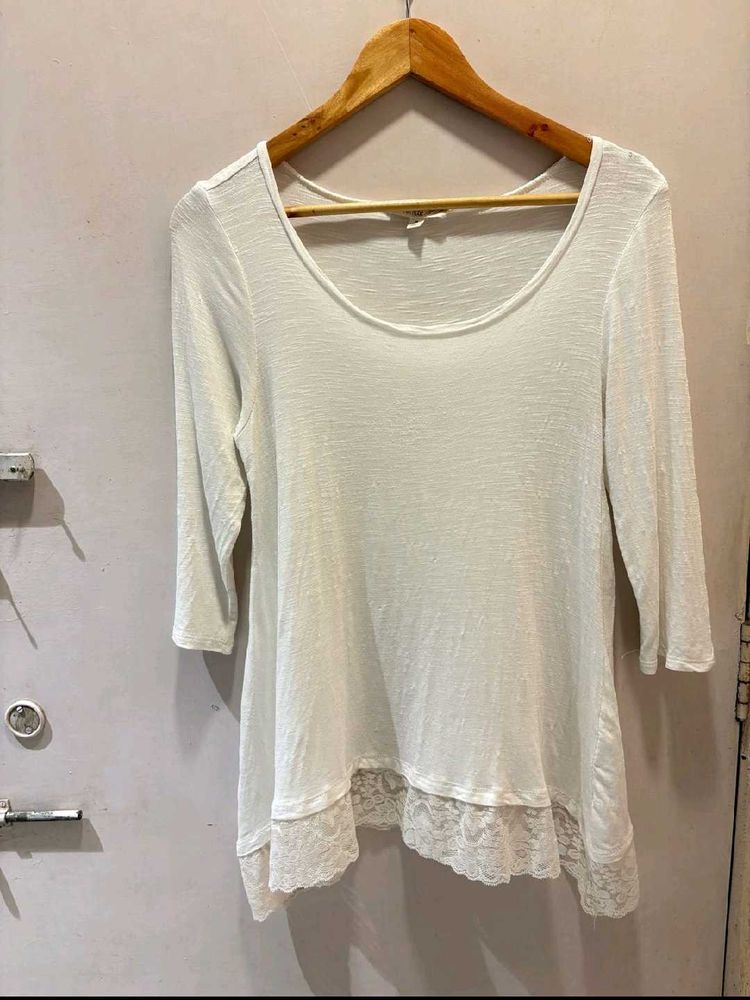 White Lace Trimmed Tunic Top