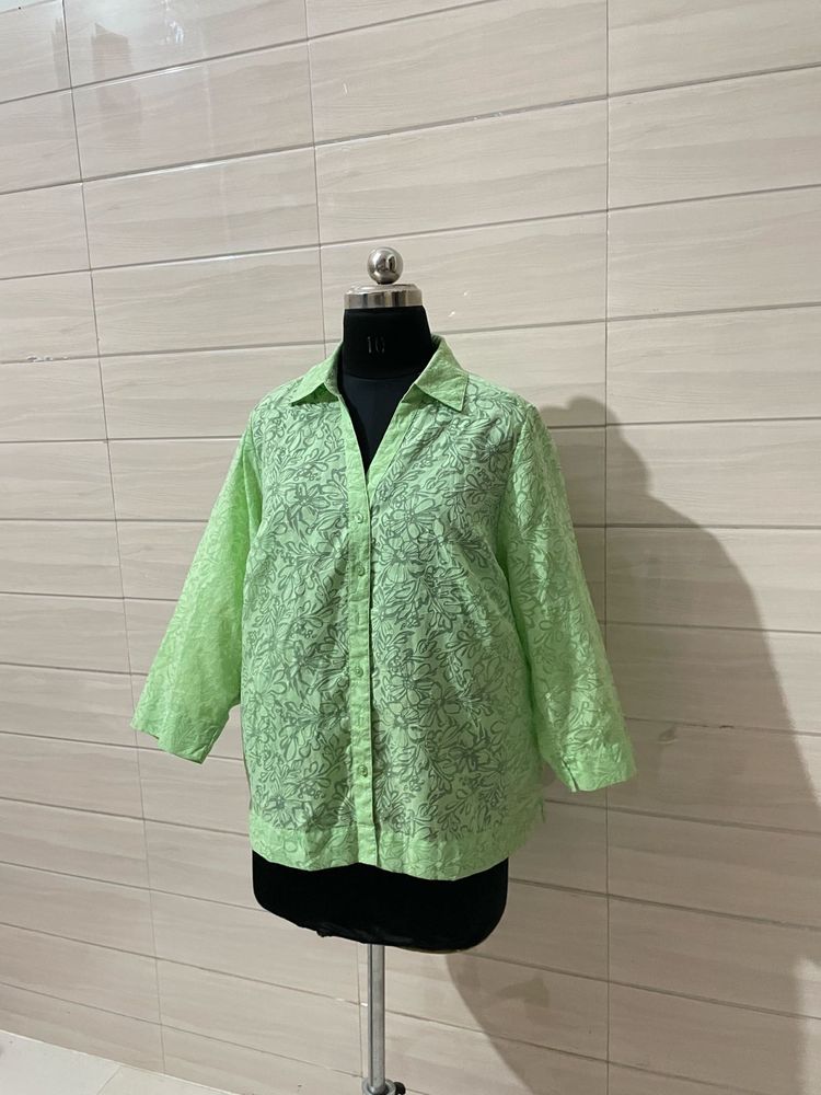 Chic Lime Green Floral Blouse