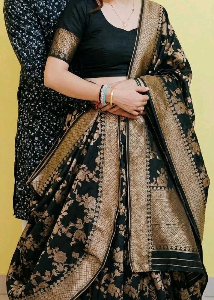Elegant Black &amp; Gold Banarasi Saree