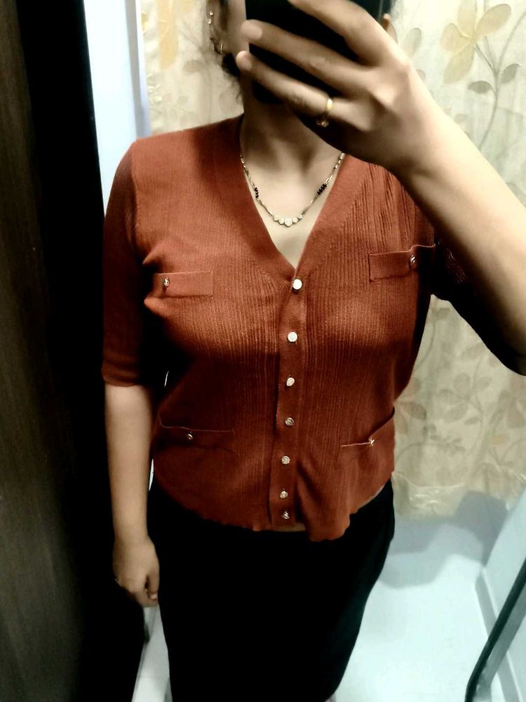 Chic Rusty Orange Cardigan Top
