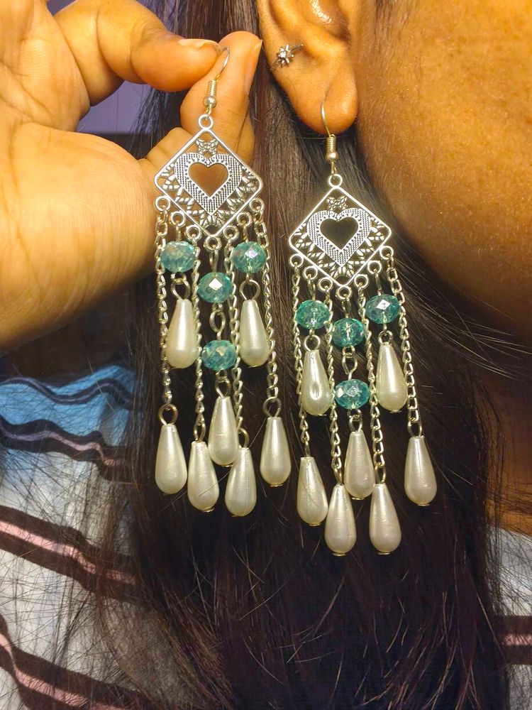 blue Chandelier Heart Earrings