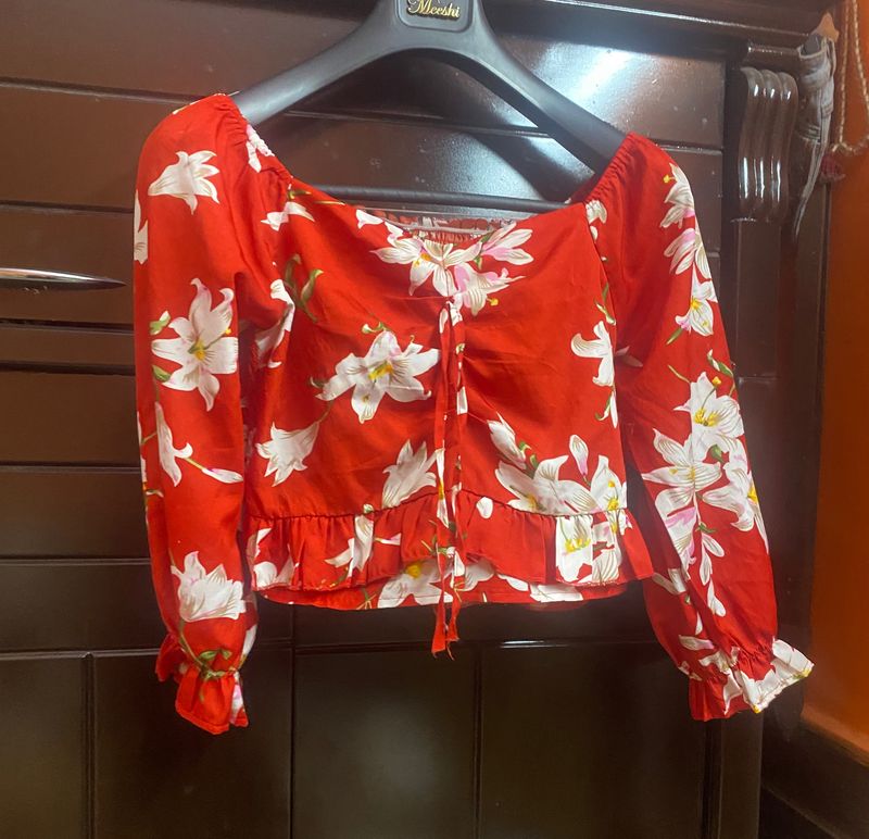 red floral crop top