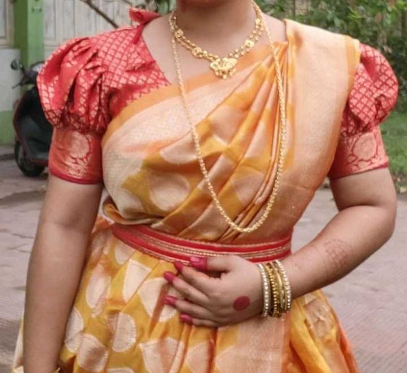 Beautiful Yellow Saree with Red Blouse