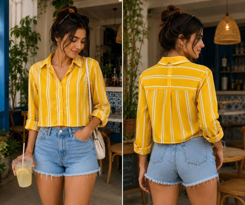 Yellow Striped Cropped Shirt