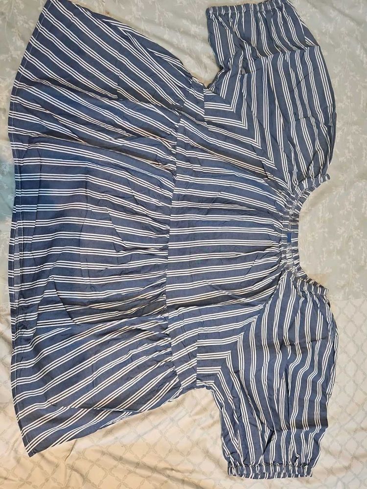 Blue Striped Off-Shoulder Top